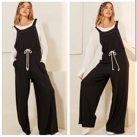Fabulous Ribbed Knit Wide Leg Jumpsuit with Tie at Waist - Picture 4 of 4